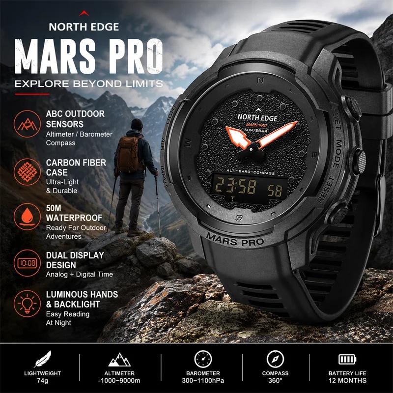 Altimeter Compass Watch - NORTH EDGE MARS PRO Outdoor Watch